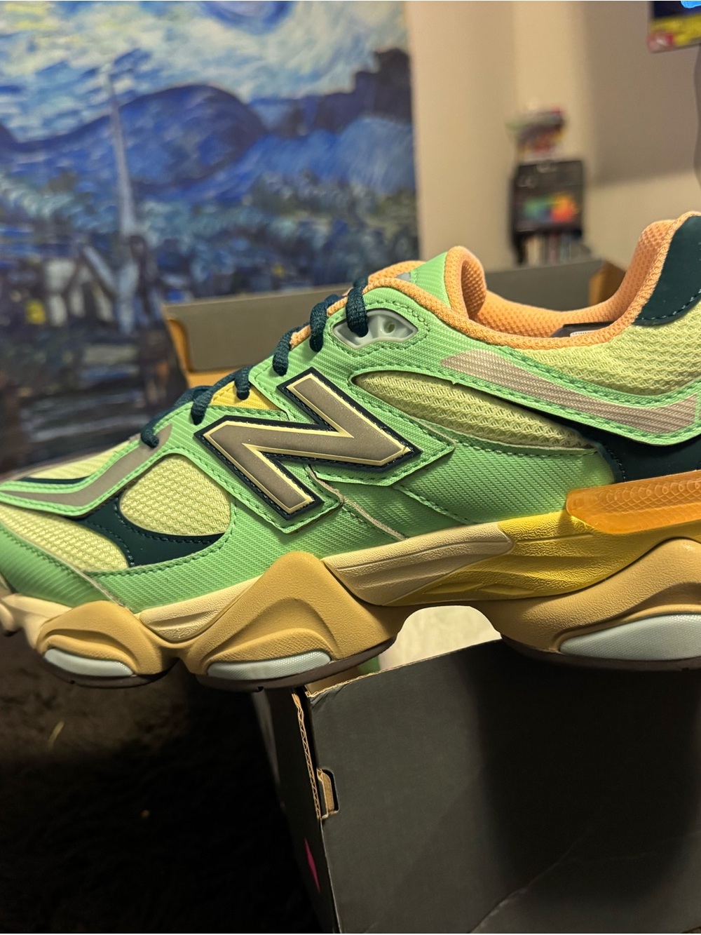 New Balance Green and Yellow Athletic Sneaker with Peach Accents 10.5